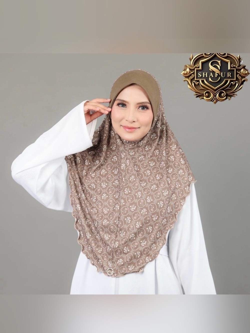 Brownish taupe Floral-Print Women's Hijab